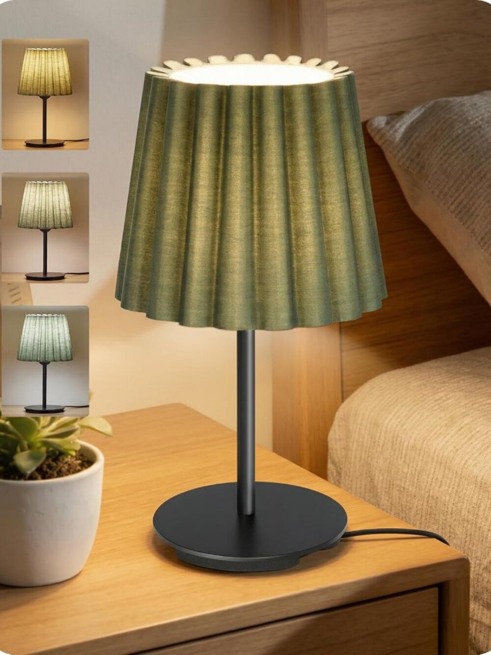 Dimmable Bedside Table Lamp with 3 Color Temperatures, Nightstand Light for